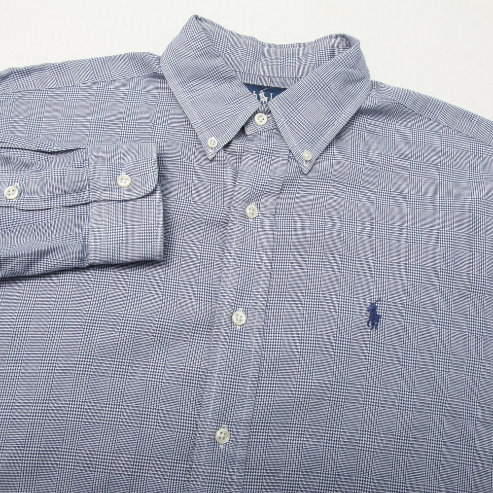 Ralph Lauren Shirt Mens Medium Blue Check Blake Button Down Cotton Casual